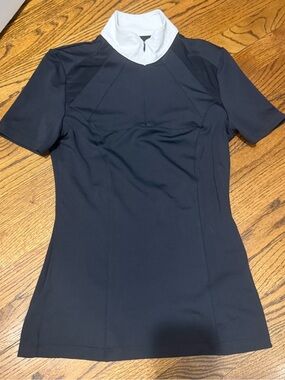 Black Equestrian Short Sleeve Show Shirt with White Collar - Small